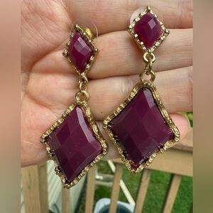 Vintage Gold and Purple Faceted Drop pierced Earrings